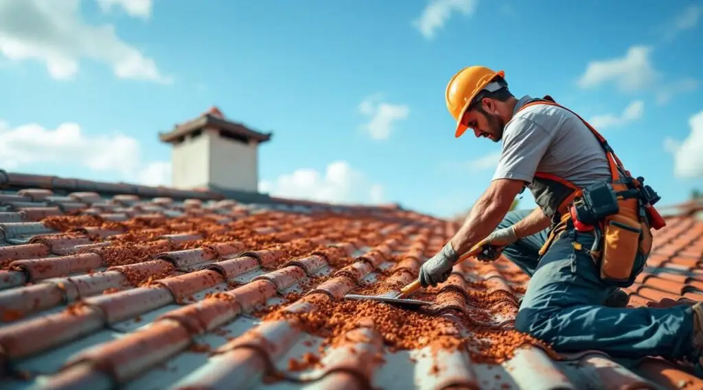 A commercial facility in Midvale featuring a newly installed red clay tile roof with professional flashing integration under clear Utah skies.