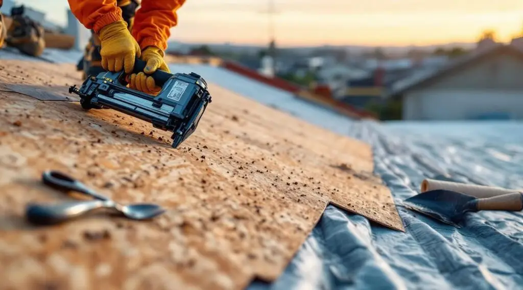 Professional roofing crew installing clean architectural shingles on a Midvale home under a bright Utah sky.